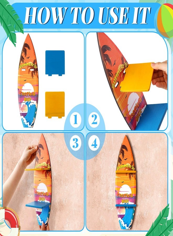 Lineshading 3 Pcs Surfboard Wooden Wall Shelf Surfboard Decor Hanging Sign with Shelf Beach Home Decor Decorative Surfboards for Wall Room Party Tropical Decoration(Summer) - Image 5